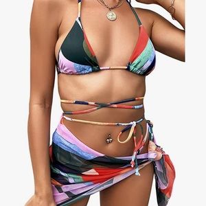 Multicolor triangle cheeky swimsuit